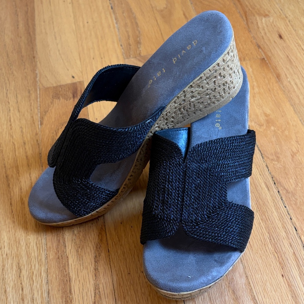 David Tate Black Woven Wedges